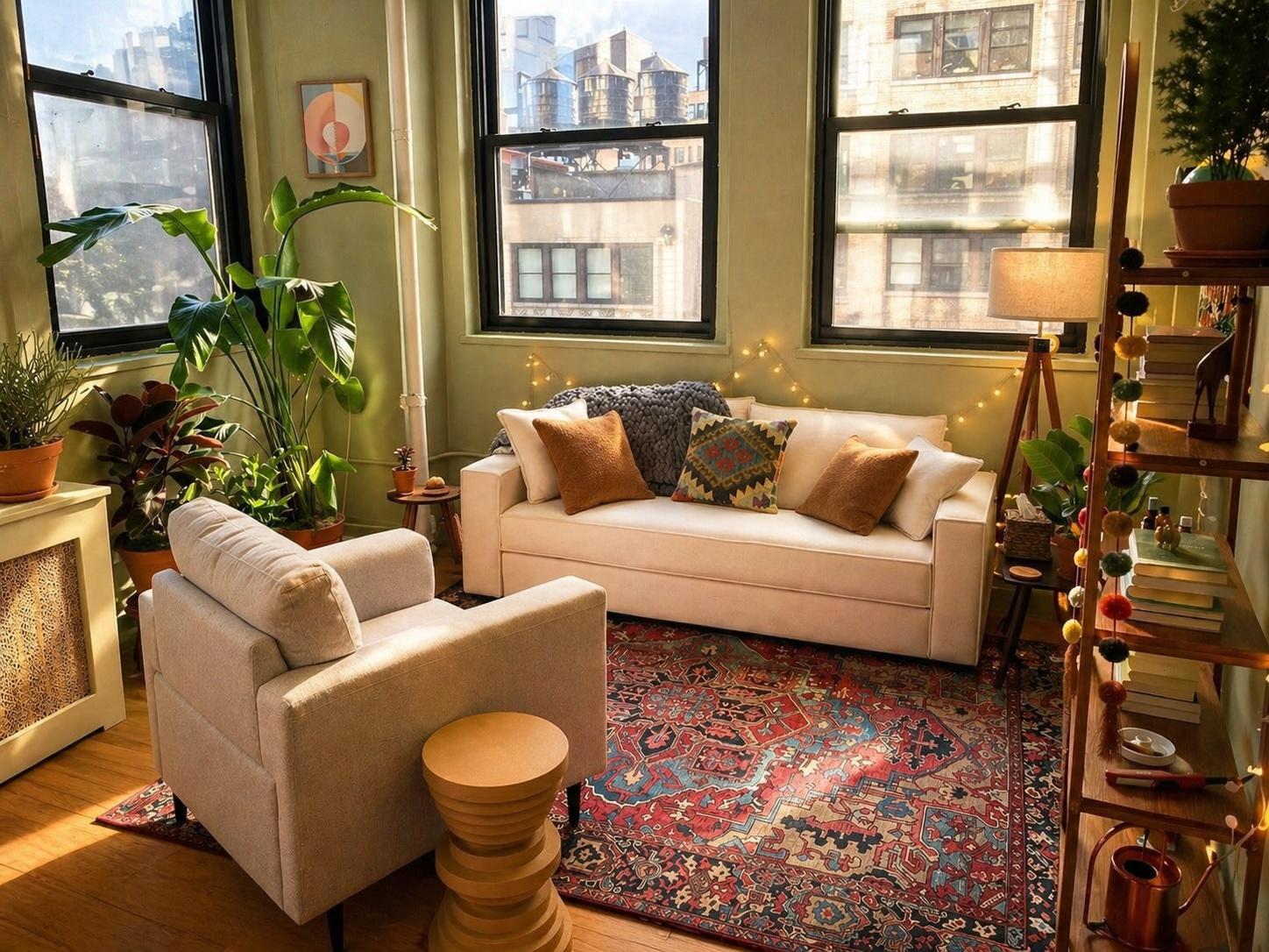 Warm somatic therapy office in Manhattan NYC with natural light, plants, and calming body-based healing environmen
